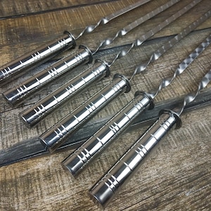 Hand Forged Stainless Steel Skewers: Kebab Grilling Set, Husband Gift