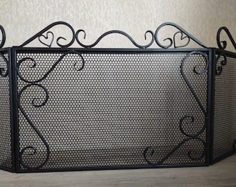 Fireplace screen, Folding screen, Fire screen, Metal screen for fireplace, Handmade fire shield, Fireplace decor, fireplace accessories,