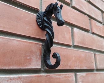 Hand Forged Iron Horse Hook: Rustic Metal Wall Hanger