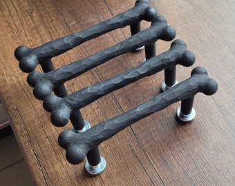 Tirador de puerta de hueso forjado: tirador de cajón de gabinete de metal negro