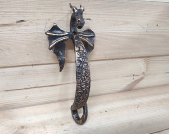 Dragon door handle, door handle, metal handle, hand forged handle, barn door handle, door decor, wrought hardware, metal forged handle