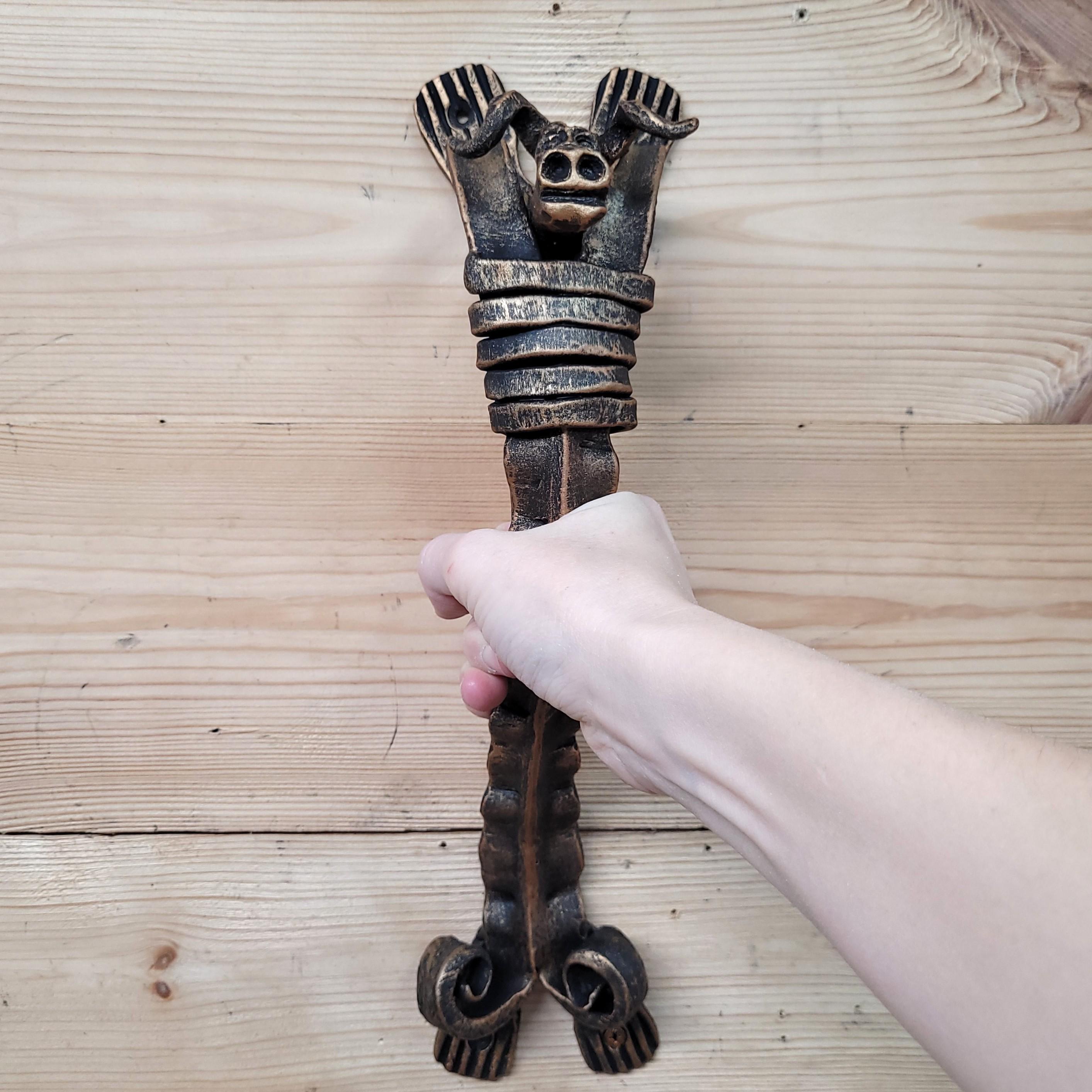 Hand Forged Wrought Iron Bull Head Door Pull: Rustic Viking Hardware ...