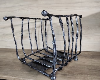 Cesta de leña de metal hecha a mano: soporte rústico para leña de chimenea
