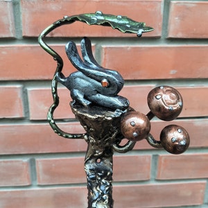 Handmade Metal Bunny Door Handle: Rustic Home or Garden Decor