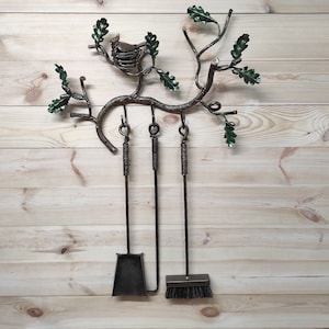 Forged fireplace tools set, 3 Pieces, Fireplace poker, Shovel, Broom, Hand Forged, Fire Tools, Fireplace Gift