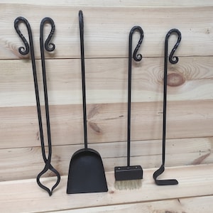 Forged fireplace tools set, 4 Pieces, Fireplace poker, Fireplace Tongs, Shovel, Broom, Hand Forged, Fire Tool, Fireplace Gift