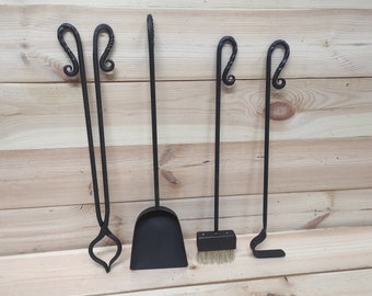 Juego de herramientas para chimenea forjadas a mano: 4 piezas de hierro forjado