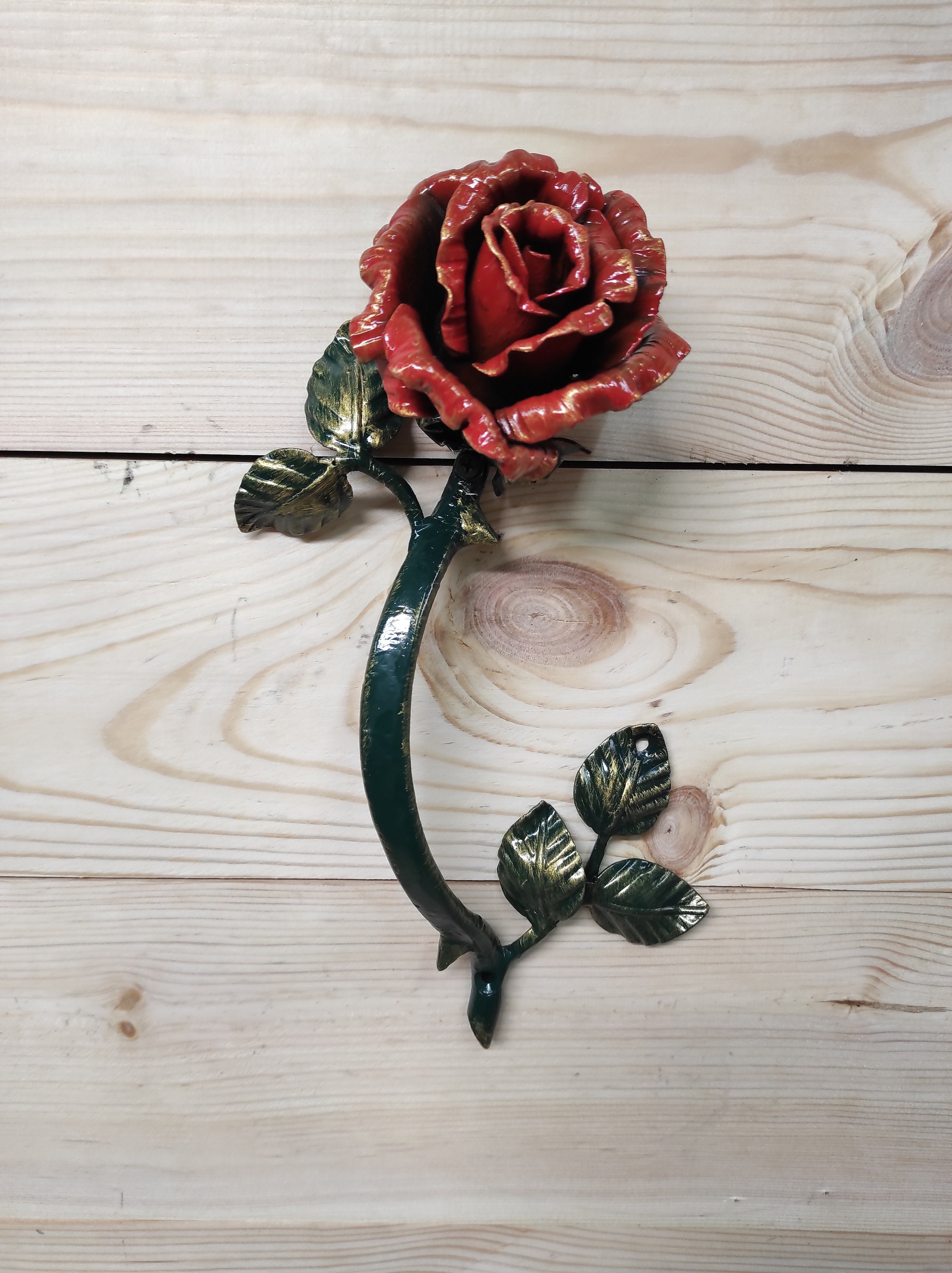 Hand Forged Rose Flower Door Handle - Metal Iron Hardware - Etsy