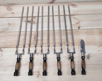 Hand Forged Stainless Steel Grilling Skewer Set with Fork