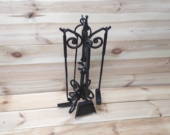 Juego de herramientas para chimenea forjadas a mano: 4 piezas de accesorios para chimenea
