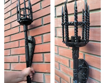 Hand Forged Black Metal Wall Sconce - Large Wrought Iron Lighting