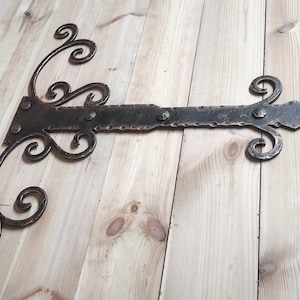 Hand Forged Decorative Door Hinge: Rustic Bronze Patina, 27.95&quot;