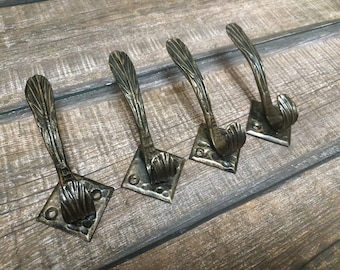 Handmade Iron Leaf Hook Set: Forged Coat Hangers, Robe Hooks