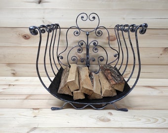 Handmade Wrought Iron Log Holder: Decorative Firewood Basket