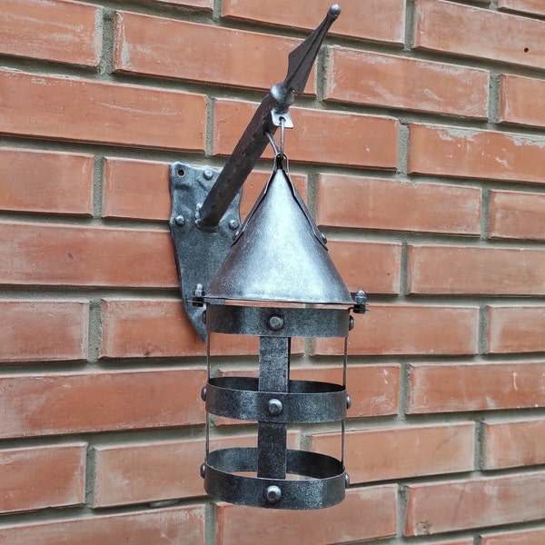 Wall lantern on a spear, medieval lamp, primitive light, rustic lamp, Viking Style, hanging lamp