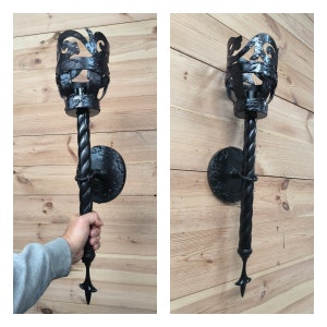 Handmade Forged Black Steel Wall Sconce: Medieval Torch Light