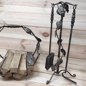 Forged fireplace tools set, Fireplace poker, Shovel, Firewood storage, Fireplace Gift, Fireplace Tools