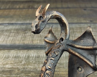 Dragon door handle, door handle, metal handle, hand forged handle, barn door handle, door decor, wrought hardware, metal forged handle