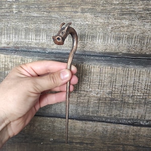 Forged Metal Dragon Hairpin: Handmade Iron Hair Accessory
