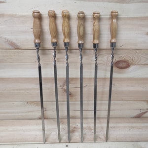 Stainless Steel Skewers, BBQ skewers set 6pcs, Grilling Set, Grilling gift, Kebab skewers, Grilling tools, Hand forged, Cookware for camping