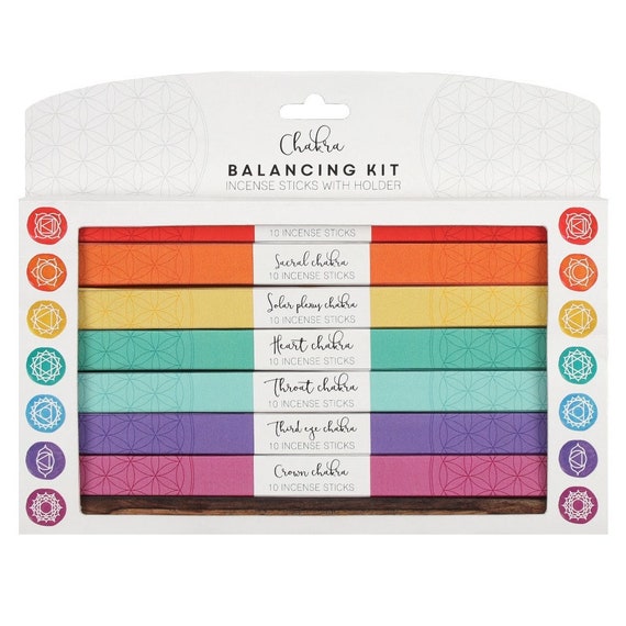 Chakra Incense Gift Set Wooden Glass Box Incense Sticks Cones Holder Ash