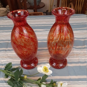 Pair of red blown glass vases