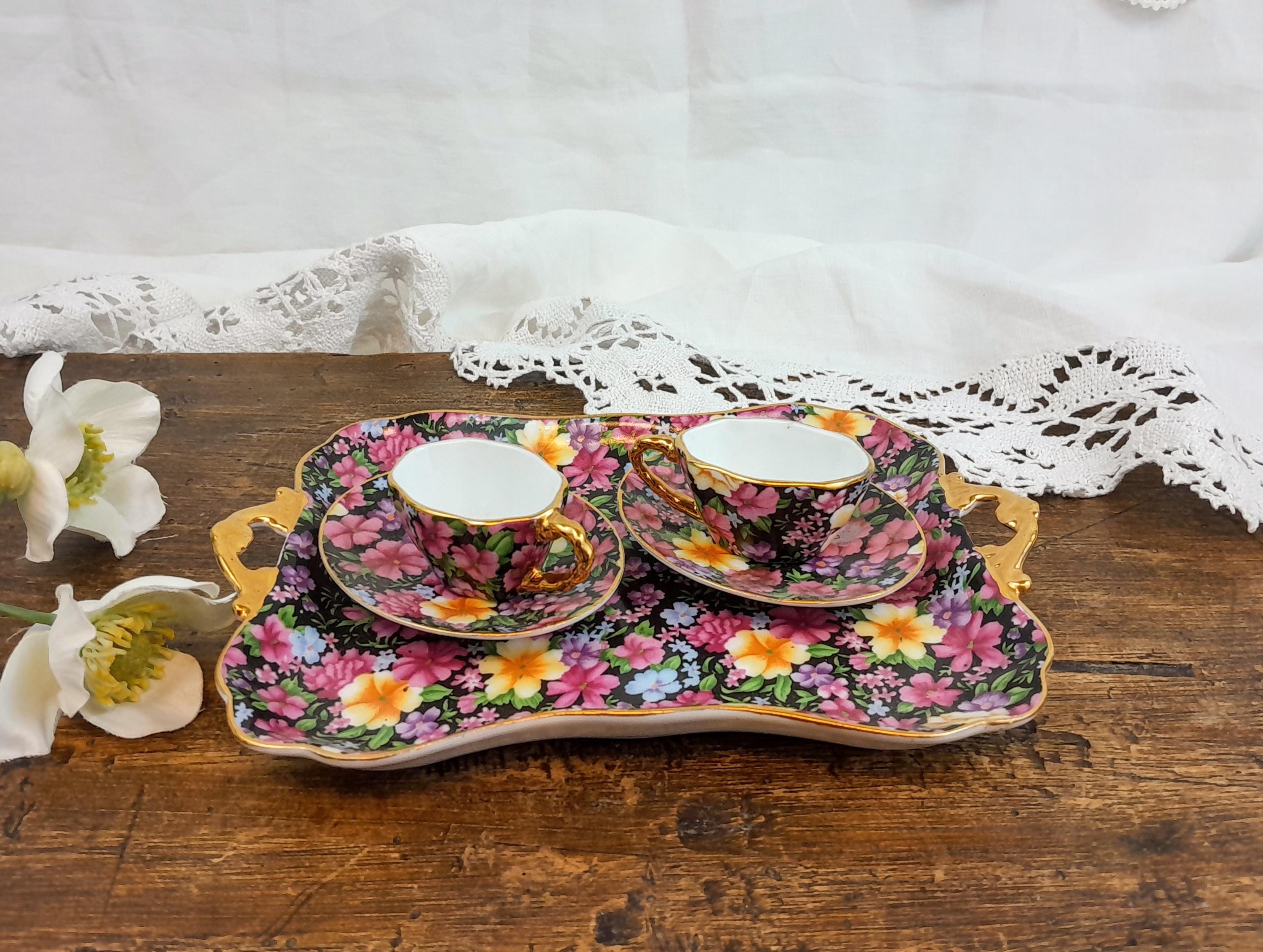 DINETTE TÊTE A tête de poupée ancien décor de fleurs roses EUR 12,50