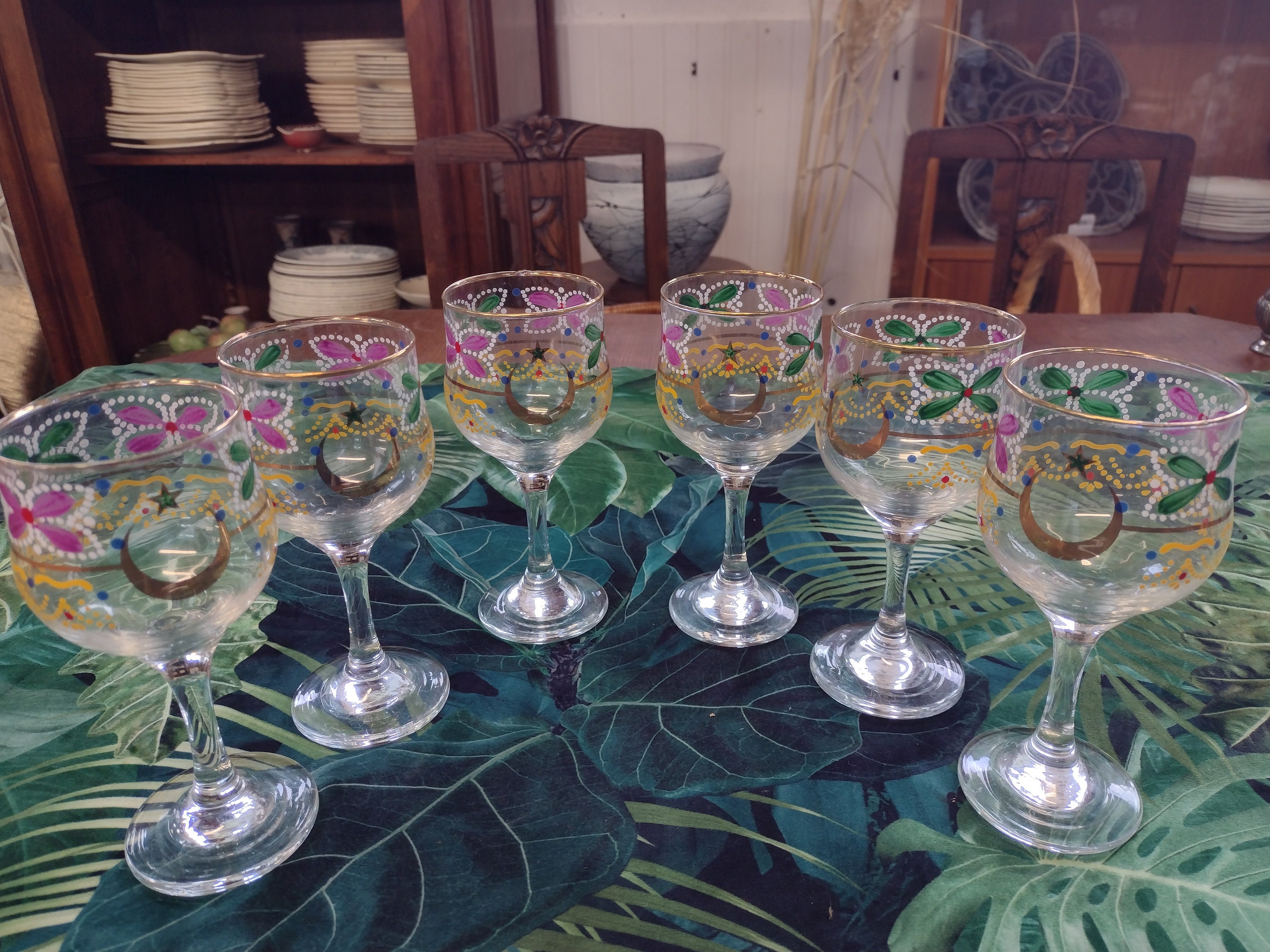 Lot de 6 Verres Emaillés Rose et Vert