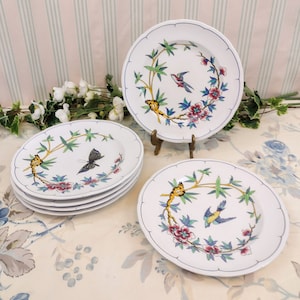 6 hand-painted Longwy dinner plates