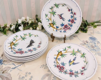 6 hand-painted Longwy dinner plates