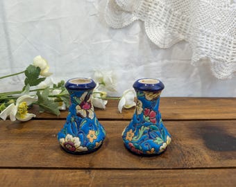 Pair of small Longwy enamel vases