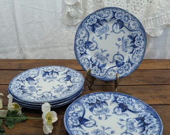 フランスアンティーク Creil et Montereau 「MIGNON」-A 4 assiettes à dessert Creil et Montereau Labrador modèle Mignon