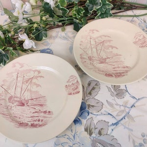 2 assiettes plates Longchamp Plages roses