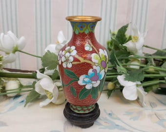 花と鳥が描かれた中国の七宝花瓶 // 20 世紀 - Etsy 日本
