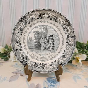 Talking plate in grisaille Creil and Montereau