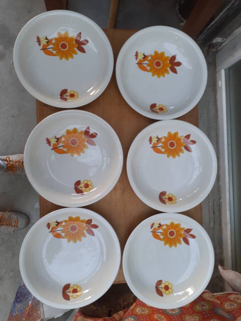 6 Assiettes à Soupe Vintage Orange