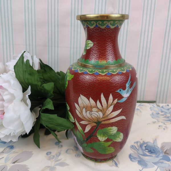 vase cloisonné rouge asiatique