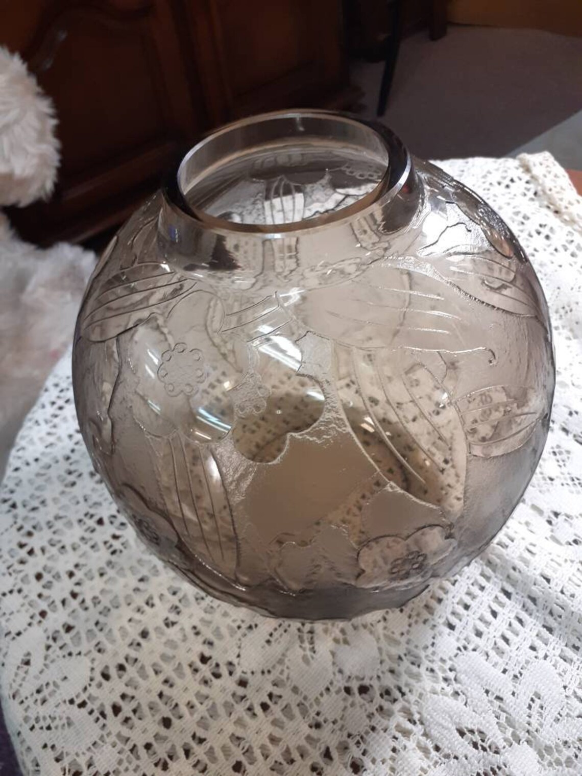 Magnifique vase boule en verre fumé art nouveau degagé à Etsy France