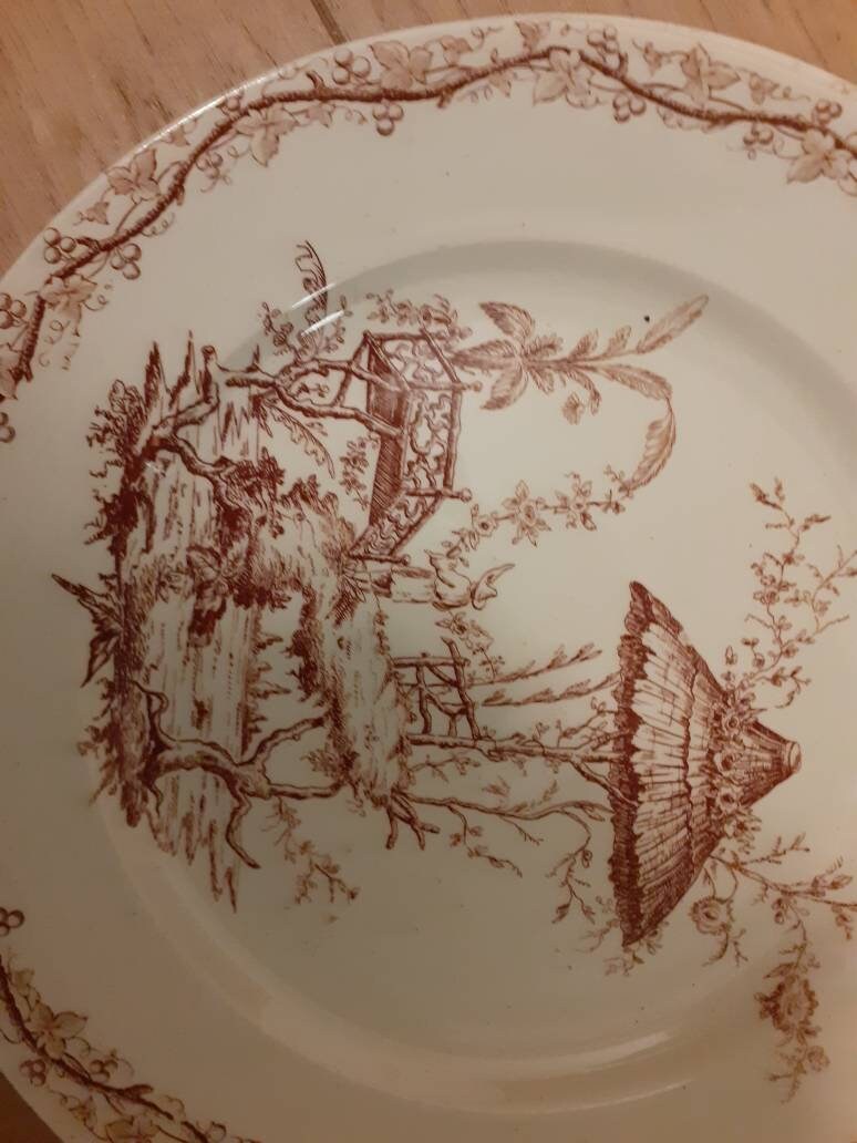 6 Assiettes Plates Keller et Guerin Décor Japonisant