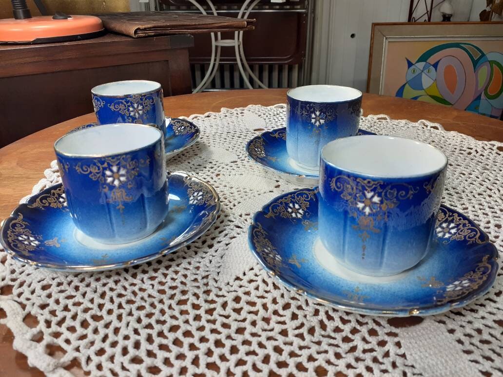 4 Tasses Bleus à Café Keller et Guérin Xixeme