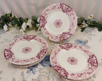 Set of 6 art nouveau plates KG Lunéville pink model Lierre Écusson