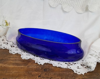 Blue glass planter