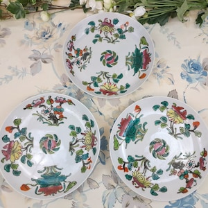 3 ręcznie malowane chińskie porcelanowe talerze w kształcie misek