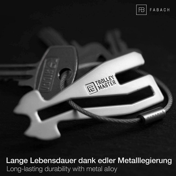 Einkaufswagenlöser Schlüsselanhänger Trolley Master für ALLE Einkaufswagen (silber), Abziehbarer Einkaufswagenchip Einkaufs-Chip aus Metall