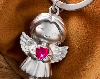 Schutzengel Schlüsselanhänger "Lucy" mit schimmernden Kristall Herz - Engel Glücksbringer Schlüsselanhänger Liebe