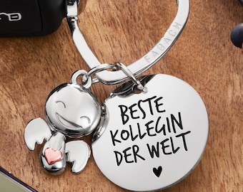 Beste Kollegin Schlüsselanhänger Schutzengel "Happy" mit Herz und Gravur - Glücksbringer Geschenk Engel Glücksbringer Beste Kollegin