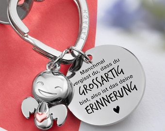 Beste Freundin Schlüsselanhänger Schutzengel "Happy" mit Herz und Gravur - Beste Freundinnen Geschenk Engel Glücksbringer Beste Freundin