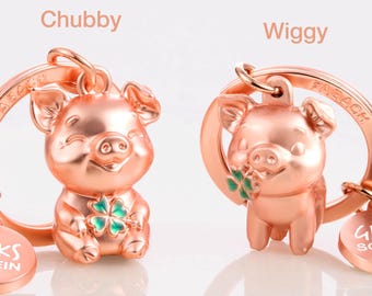 Glücksschwein Schlüsselanhänger mit Kleeblatt- Glücksbringer Geschenk - Viel Erfolg Glücksbringer - Viel Glück Schweinchen