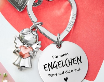 Ich Liebe Dich Schlüsselanhänger Schutzengel mit Herz und Gravur - Ich Liebe Dich Geschenk Engel Glücksbringer Ich Liebe Dich