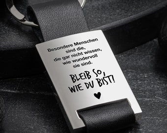 Rectangle-Schlüsselanhänger mit Gravur "Bleib so wie du bist" aus Leder - Schlüsselanhänger Beste Freundin - Beste Schwester Geschenk